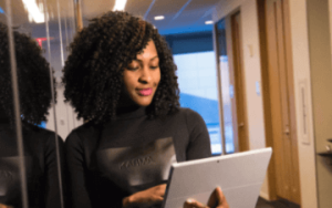 Business owner looking progress by using Digital Marketing. 